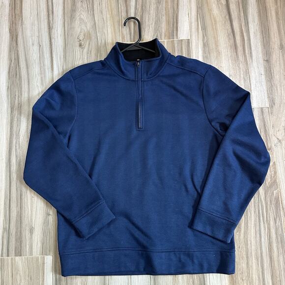 Tommy Bahama Sweater Blue Quarter Zip Pullover Fleece Men's Large Herringbone - Picture 1 of 8